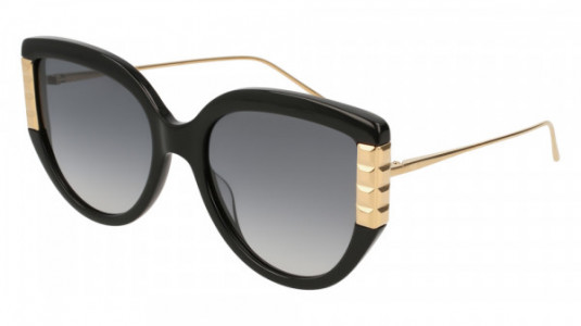 Boucheron BC0050S Sunglasses, 001 - BLACK with GOLD temples and GREY lenses