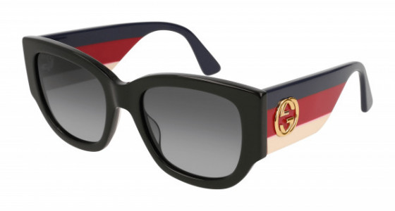 Gucci GG0276S Sunglasses, 001 - BLACK with MULTICOLOR temples and GREY lenses