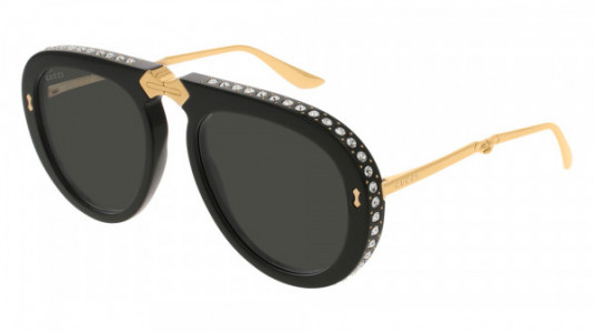 Gucci GG0307S Sunglasses, 001 - BLACK with GOLD temples and GREY lenses