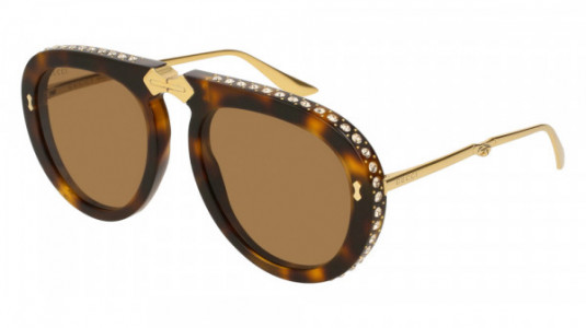 Gucci GG0307S Sunglasses, 003 - HAVANA with GOLD temples and BROWN lenses