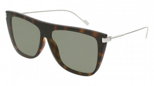 Saint Laurent SL 1 T Sunglasses, 006 - HAVANA with SILVER temples and GREEN lenses