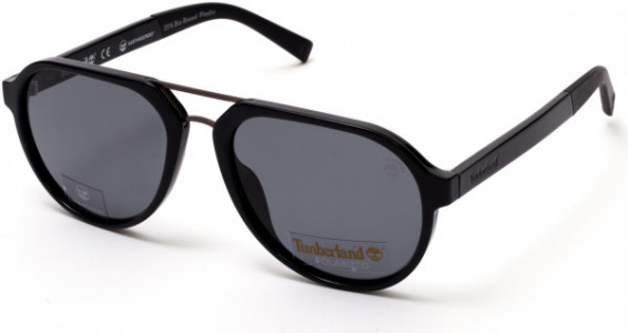 Timberland TB9142 Sunglasses, 01D - Shiny Black  / Smoke Polarized