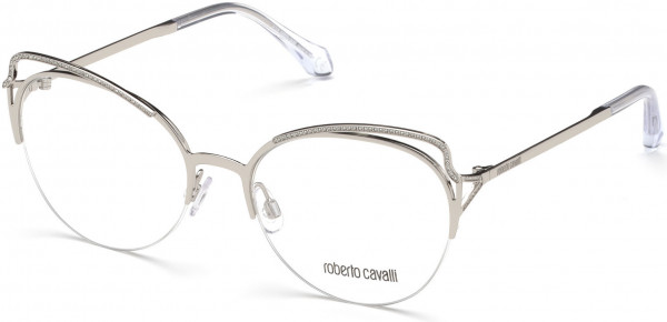 Roberto Cavalli RC5076 Mugello Eyeglasses, 016 - Shiny Palladium, Crystal Decor, Shiny Transparent