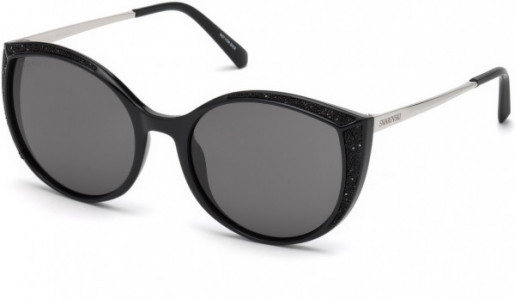 Swarovski SK0168 Sunglasses, 01A - Shiny Black / Smoke Lenses
