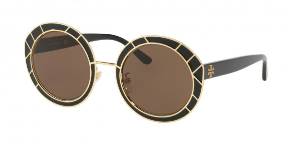 Tory Burch TY6062 Sunglasses, 325673 SHINY BLACK / SHINY GOLD SMOKE (BLACK)