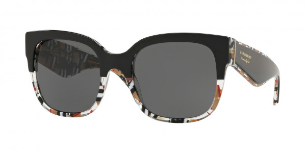Burberry BE4271 Sunglasses, 372987 TOP BLACK ON CHECK GREY (BLACK)