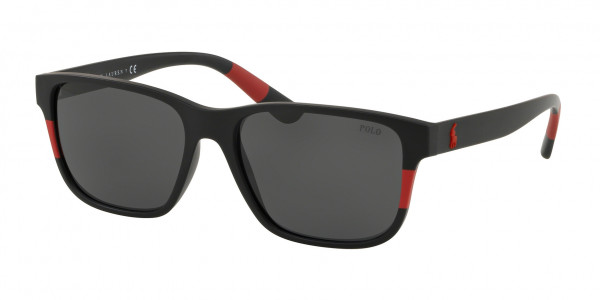 Polo PH4137 Sunglasses, 528487 MATTE BLACK/RUBBER RED (BLACK)