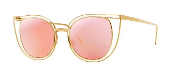 Thierry Lasry Eventually Sunglasses, 900 - Gold w/ Pink Mirror Lenses