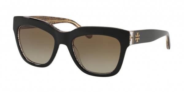 Tory Burch TY7126 Sunglasses, 174013 BLACK CRYSTAL ON RAFFIA SMOKE (BLACK)