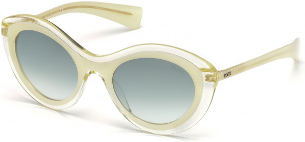 Emilio Pucci EP0080 Sunglasses, 24X - Ivory & Transp. Champagne/ Turquoise-To-Sand Lenses W. Silver Flash