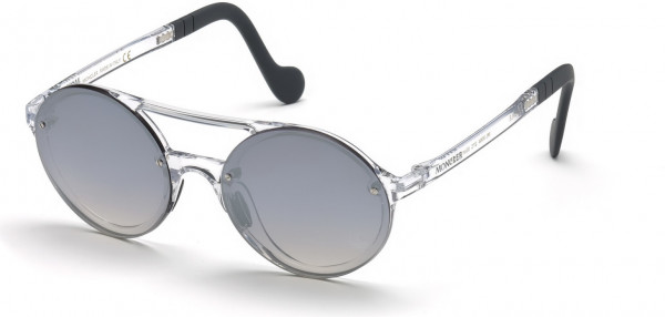 Moncler ML0064 Sunglasses, 27C - Shiny Crystal, Rubberized Grey Tips/ Grey W. Silver Mirrored Lenses