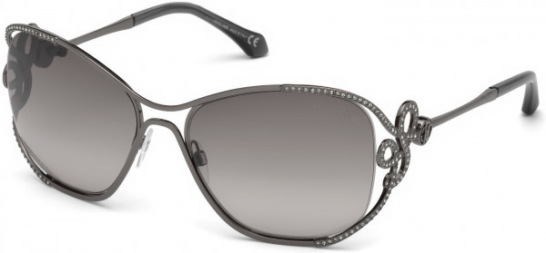 Roberto Cavalli RC1074 Lajatico Sunglasses, 12B - Shiny Gunmetal, Transp. Dark Grey, Black Crystals/ã‚Â Gradient Smoke