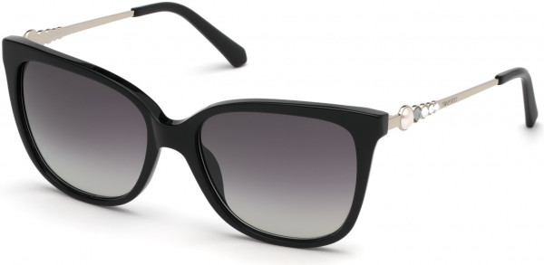 Swarovski SK0189 Sunglasses, 01B - Shiny Black / Gradient Smoke Lenses