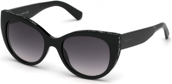 Swarovski SK0202 Sunglasses, 01B - Shiny Black / Gradient Smoke Lenses