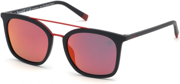 Timberland TB9169 Sunglasses, 05D - Matte Black Front & Temples, Red Metal Bridge /red Mirror Lenses