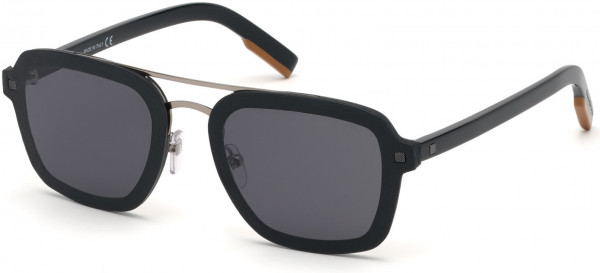 Ermenegildo Zegna EZ0120 Sunglasses, 01A - Shiny Dark Ruthenium, Shiny Black, Vicuna/ Black Leather On Smoke