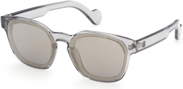 Moncler ML0086 Sunglasses, 20C - Shiny Transparent Grey / Smoke W. Gold Mirror Lenses