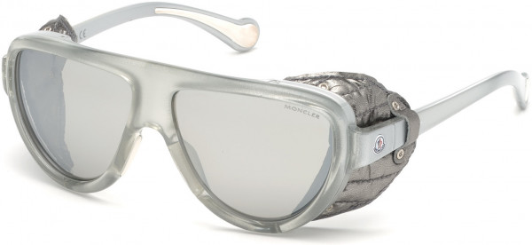 Moncler ML0089 Sunglasses, 20C - Metallic Grey, Silver Duvet Blinkers/ Grey W. Silver Mirrored Lenses