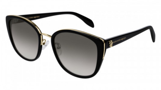 Alexander McQueen AM0186SK Sunglasses, 001 - GOLD with BLACK temples and GREY lenses