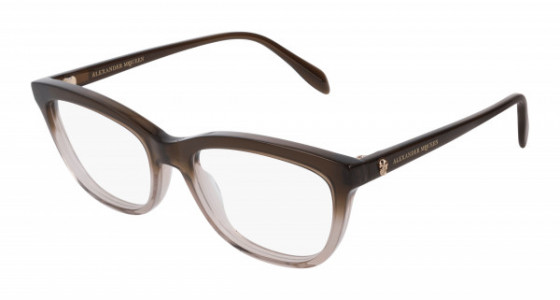 Alexander McQueen AM0161O Eyeglasses, 003 - BROWN with TRANSPARENT lenses