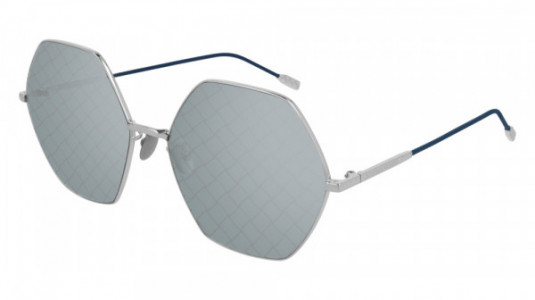 Bottega Veneta BV0201S Sunglasses, 002 - SILVER with BLUE temples and BLUE lenses