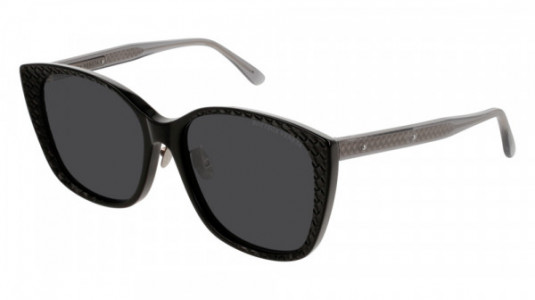 Bottega Veneta BV0218SK Sunglasses, 001 - BLACK with GREY temples and GREY lenses