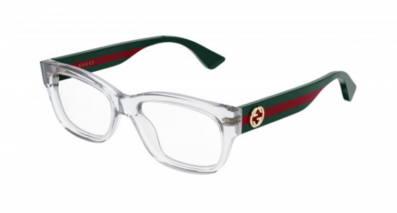 Gucci GG0278O Eyeglasses, 016 - CRYSTAL with GREEN temples and TRANSPARENT lenses