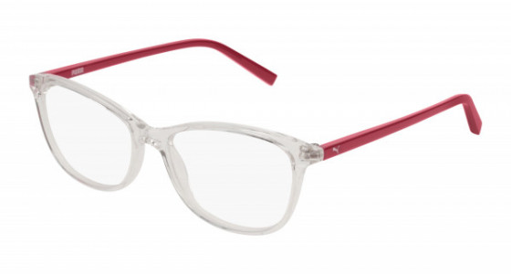 Puma PJ0033O Eyeglasses, 003 - CRYSTAL with RED temples and TRANSPARENT lenses