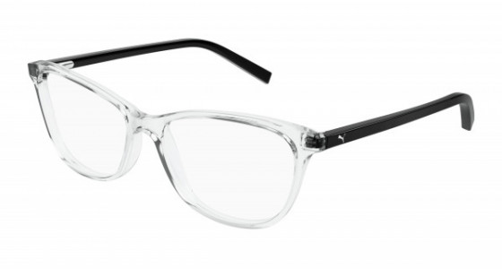Puma PJ0033O Eyeglasses, 012 - CRYSTAL with BLACK temples and TRANSPARENT lenses