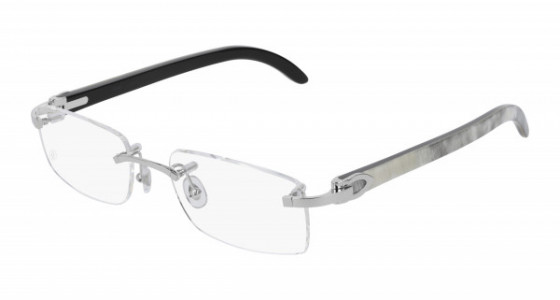 Cartier CT0046O Eyeglasses, 002 - SILVER with WHITE temples and TRANSPARENT lenses