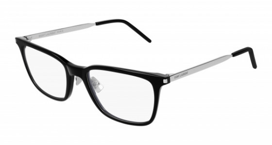 Saint Laurent SL 262 Eyeglasses, 006 - BLACK with SILVER temples and TRANSPARENT lenses