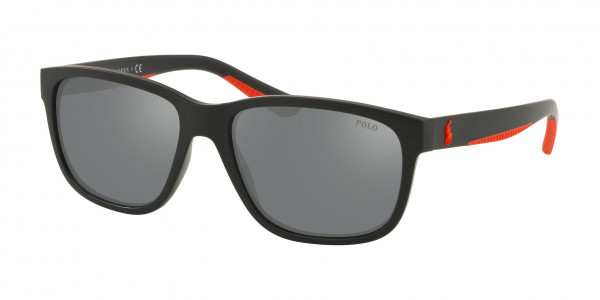 Polo PH4142 Sunglasses, 57326G MATTE BLACK MIRROR SILVER (BLACK)