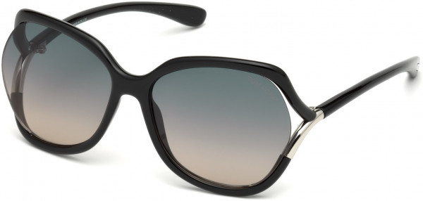 Tom Ford FT0578 Anouk-02 Sunglasses, 01B - Shiny Black, Palladium Temple Detail/ Gradient Smoke Lenses