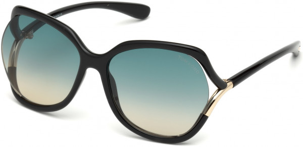Tom Ford FT0578 Anouk-02 Sunglasses, 01W - Shiny Black, Rose Gold Temple Detail/ Gradient Turquoise Lenses