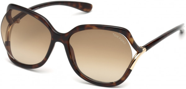 Tom Ford FT0578 Anouk-02 Sunglasses, 52F - Shiny Dark Havana, Rose Gold Temple Detail/ Gradient Brown Lenses