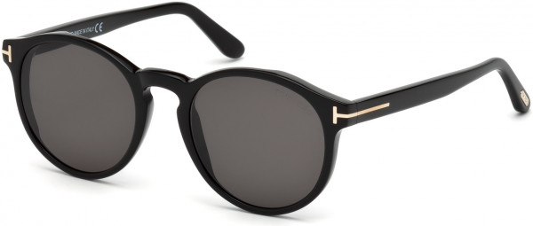 Tom Ford FT0591 Ian-02 Sunglasses, 01A - Shiny Black, Rose Gold T Logo/ Smoke Lenses