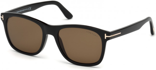 Tom Ford FT0595-F Sunglasses, 01J - Shiny Black, Rose Gold T Logo/ Roviex Lenses