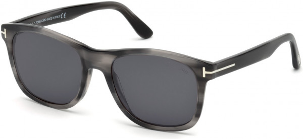 Tom Ford FT0595-F Sunglasses, 20A - Shiny Striped Grey, Palladium T Logo/ Smoke Lenses