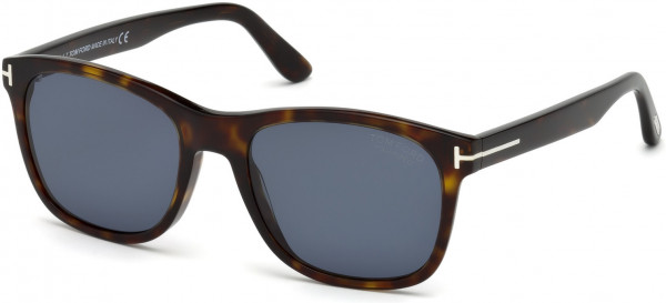 Tom Ford FT0595-F Sunglasses, 52D - Shiny Dark Havana, Palladium T Logo/ Blue Polarized Lenses
