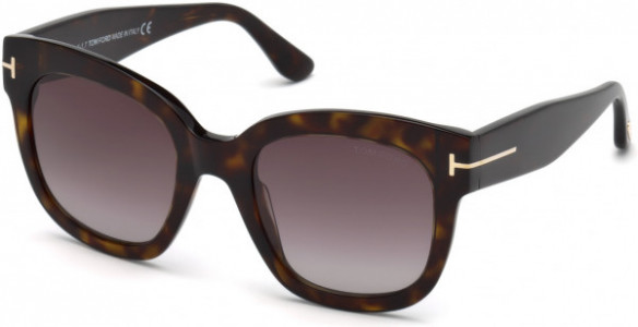 Tom Ford FT0613 Beatrix-02 Sunglasses, 52T - Shiny Classic Dark Havana, Rose Gold T Logo/ Gradient Burgundy Lenses