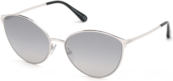 Tom Ford FT0654 Zeila Sunglasses, 18C - Shiny Rhodium, Shiny Black / Gradient Grey Silver Mirrored Lenses