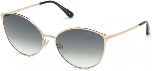 Tom Ford FT0654 Zeila Sunglasses, 28B - Shiny Rose Gold, Shiny Black / Gradient Smoke Lenses