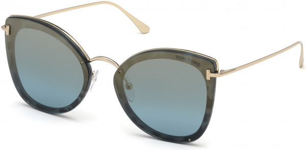 Tom Ford FT0657 Charlotte Sunglasses, 55X - Shiny Light Blue, Shiny Pale Gold / Blue, Grad. Gold Flash Lenses