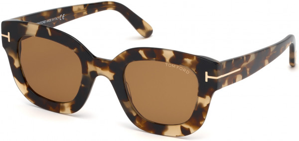 Tom Ford FT0659 Pia Sunglasses, 56E - Shiny Light Tortoise Havana/ Brown Lenses