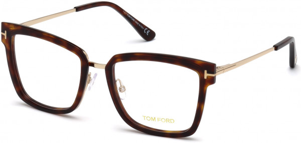 Tom Ford FT5507 Eyeglasses, 054 - Shiny Red Havana Front, Shiny Rose Gold Bridge & Temples