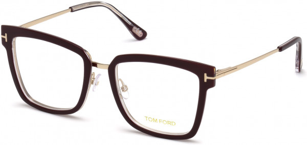 Tom Ford FT5507 Eyeglasses, 071 - Shiny Plum & Crystal Front, Shiny Rose Gold Bridge & Temples