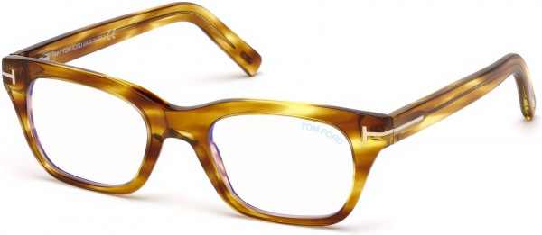 Tom Ford FT5536-B Eyeglasses, 045 - Shiny Striped Light Brown/ Blue Block Lenses