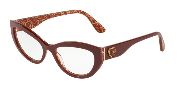 Dolce & Gabbana DG3306 Eyeglasses, 3205 BORDEAUX ON DAMASCUS GLITTER
