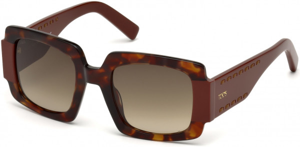 Tod's TO0213 Sunglasses, 54K - Shiny Havana, Shiny Burgundy, Brown Leather/ Gradient Roviex