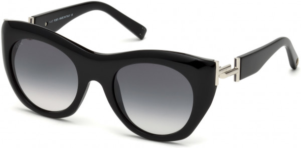 Tod's TO0214 Sunglasses, 01B - Shiny Black, Shiny Rhodium/ Gradient Smoke